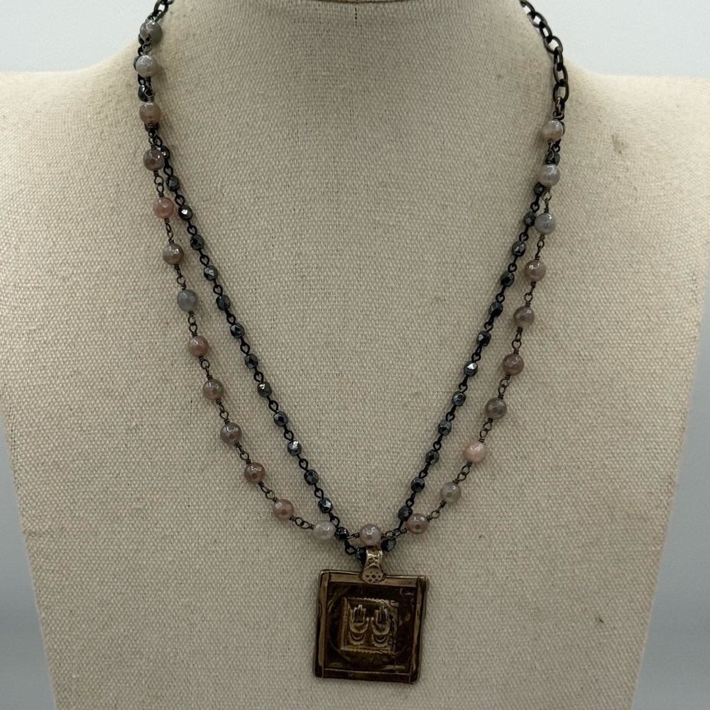 22 Lula n Lee 16-20” NWT Retired Pink Adventurine Hematite Hand Cast Bronze